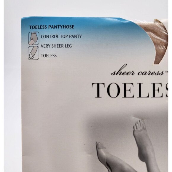 x2 JC Penney Sheer Caress Control Top Toeless Pantyhose Porcelain Size Long - Picture 7 of 9